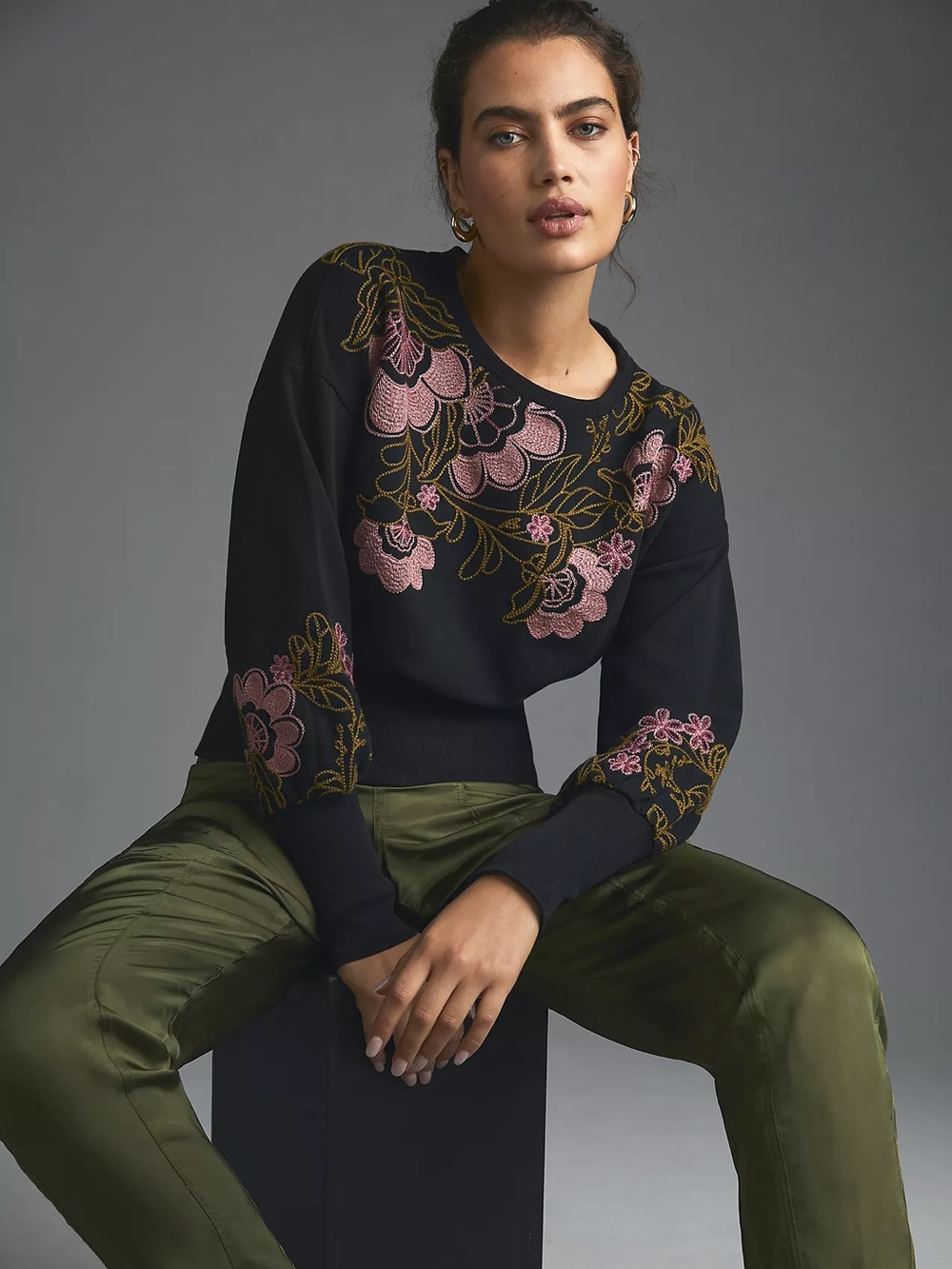 Anthropologie Embroidered Floral Sweatshirt